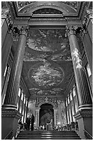 Painted Hall of Greenwich Hospital, decorated by Sir James Thornhill in 19 years. Greenwich, London, England, United Kingdom (black and white)