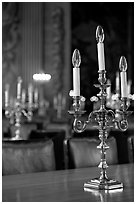 Chandeliers in the Painted Hall of Old Royal Naval College. Greenwich, London, England, United Kingdom (black and white)