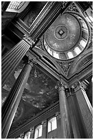 Columns and entrance of Painted Hall of Greenwich Hospital. Greenwich, London, England, United Kingdom ( black and white)