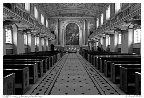 Chapel, Greenwich Hospital. Greenwich, London, England, United Kingdom (black and white)