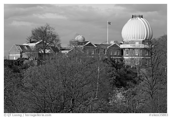 Royal Observatory,  the first purpose-built scientific research facility in Britain. Greenwich, London, England, United Kingdom (black and white)