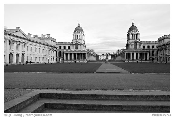 Grand Square, Old Royal Naval College, sunset. Greenwich, London, England, United Kingdom