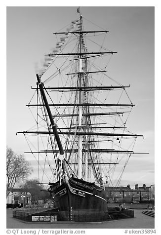 Cutty Sark with wind blowing upon flags. Greenwich, London, England, United Kingdom