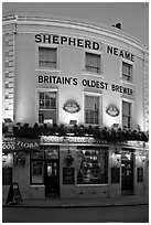 Spanish Galleon Tavern and  Shepherd Neame brewer, Britain's oldest. Greenwich, London, England, United Kingdom (black and white)