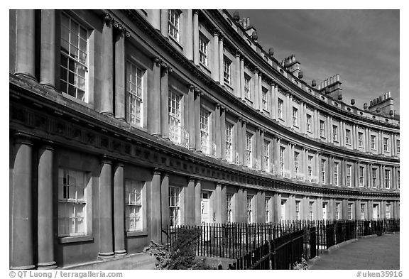 Georgian facades of townhouses on the Royal Circus. Bath, Somerset, England, United Kingdom