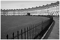 Fence, lawn, and Royal Crescent. Bath, Somerset, England, United Kingdom ( black and white)