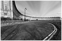 Wide view showing the whole Royal Crescent terrace. Bath, Somerset, England, United Kingdom (black and white)