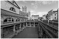 Pool of the Roman Bath, colored by green algae because of the loss of original roof. Bath, Somerset, England, United Kingdom (black and white)