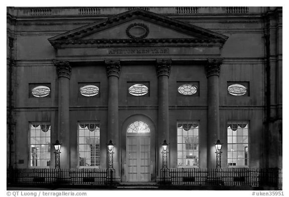 Pump Room at dusk. Bath, Somerset, England, United Kingdom (black and white)