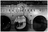 Palladian-style  Pulteney Bridge at night. Bath, Somerset, England, United Kingdom ( black and white)