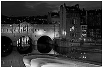 Pulteney Bridge and weir at night. Bath, Somerset, England, United Kingdom ( black and white)