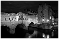 Pulteney Bridge, designed by Robert Adam, at night. Bath, Somerset, England, United Kingdom ( black and white)