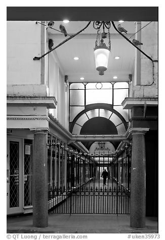 Passage and grid. Bath, Somerset, England, United Kingdom (black and white)