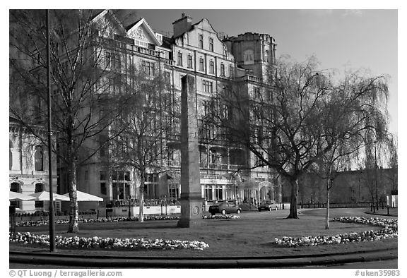 Orange Grove Plaza and Empire Hotel. Bath, Somerset, England, United Kingdom (black and white)