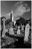 Victorian cemetery and Beckford tower. Bath, Somerset, England, United Kingdom ( black and white)