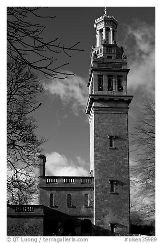 Beckford tower with topmost gilded belvedere. Bath, Somerset, England, United Kingdom (black and white)