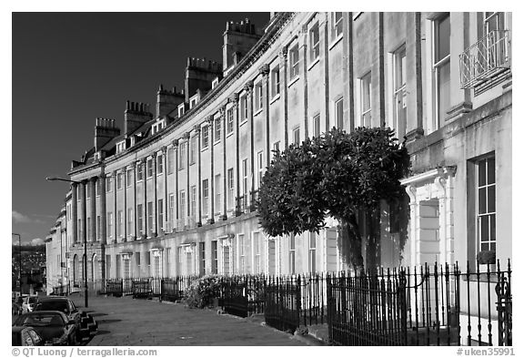 Georgian terraces of Lansdown Crescent. Bath, Somerset, England, United Kingdom (black and white)