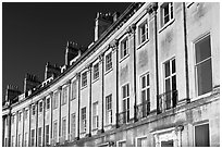 Detail of the Lansdown Crescent Crescent townhouses. Bath, Somerset, England, United Kingdom (black and white)
