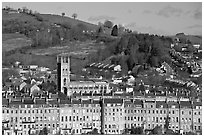 Townhouses, church and hill. Bath, Somerset, England, United Kingdom ( black and white)