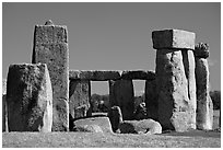 Trilithon lintels, Stonehenge, Salisbury. England, United Kingdom (black and white)