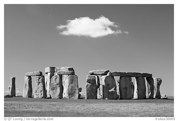 Stone circle and isolated cloud, Stonehenge, Salisbury. England, United Kingdom