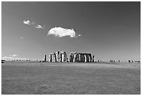 Circle of megaliths standing on the Salisbury Plain, Stonehenge, Salisbury. England, United Kingdom (black and white)