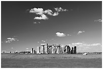 Standing stone circle, ditch and Salisbury Plain, Stonehenge, Salisbury. England, United Kingdom ( black and white)