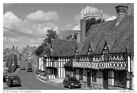 Village main street lined with half-timbered houses. Wiltshire, England, United Kingdom