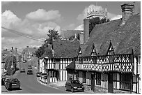 Village main street lined with half-timbered houses. Wiltshire, England, United Kingdom ( black and white)