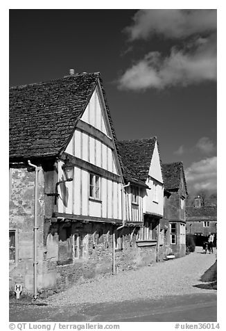 Half-timbered houses, Lacock. Wiltshire, England, United Kingdom (black and white)