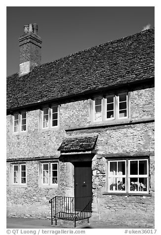 Medieval village stone house,  Lacock. Wiltshire, England, United Kingdom (black and white)