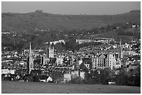 City center and hills from above, early morning. Bath, Somerset, England, United Kingdom ( black and white)