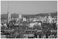 Elevated view of city center with church and abbey. Bath, Somerset, England, United Kingdom ( black and white)