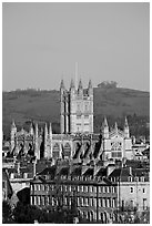 Bath Abbey dominating 18th century houses. Bath, Somerset, England, United Kingdom (black and white)