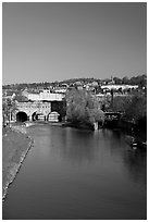 Avon River  and Pulteney Bridge, morning. Bath, Somerset, England, United Kingdom (black and white)