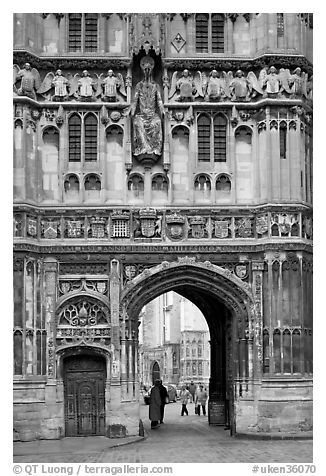 Christ Church Gate (Cathedral precincts main entrance). Canterbury,  Kent, England, United Kingdom (black and white)