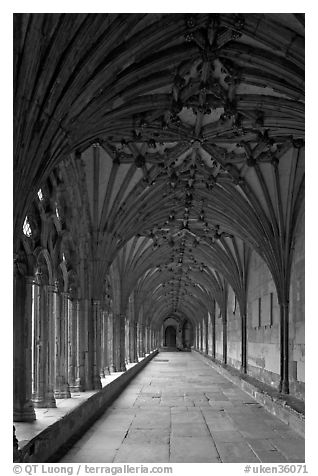 Cloister gallery, Canterbury Cathedral. Canterbury,  Kent, England, United Kingdom (black and white)