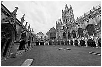 Great Cloister and Canterbury Cathedral nave and crossing spire. Canterbury,  Kent, England, United Kingdom (black and white)