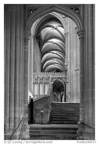 Aisle, Canterbury Cathedral. Canterbury,  Kent, England, United Kingdom (black and white)