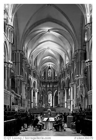 String quartet rehearsing in the quire of Canterbury Cathedral. Canterbury,  Kent, England, United Kingdom