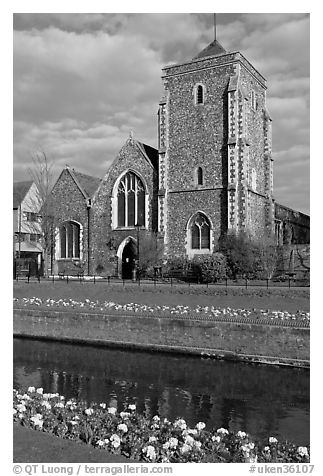 Moat surrounding the medieval town and church. Canterbury,  Kent, England, United Kingdom (black and white)