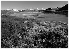 Susitna River and fall colors on the tundra, Denali Highway. Alaska, USA (black and white)