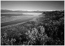 Lake and distant mountain range. Alaska, USA ( black and white)