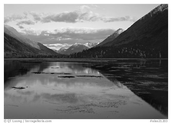 Evening Reflections, Lake Tern. Alaska, USA (black and white)