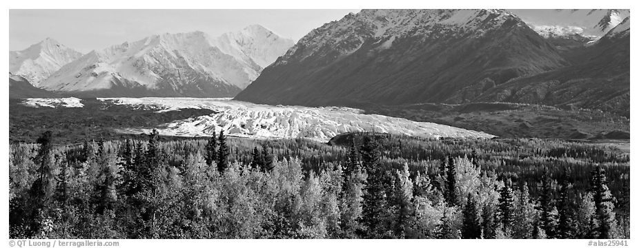 Autumn landscape with glacier. Alaska, USA (black and white)