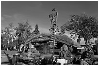 Native people sitting in front of visitor center. Anchorage, Alaska, USA ( black and white)