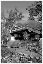 Log cabin visitor center. Anchorage, Alaska, USA ( black and white)