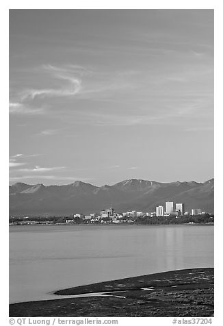 Anchorage skyline at sunset. Anchorage, Alaska, USA (black and white)