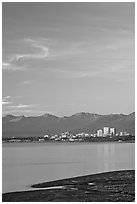 Anchorage skyline at sunset. Anchorage, Alaska, USA (black and white)