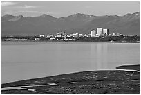 Knik Arm and city skyline. Anchorage, Alaska, USA (black and white)